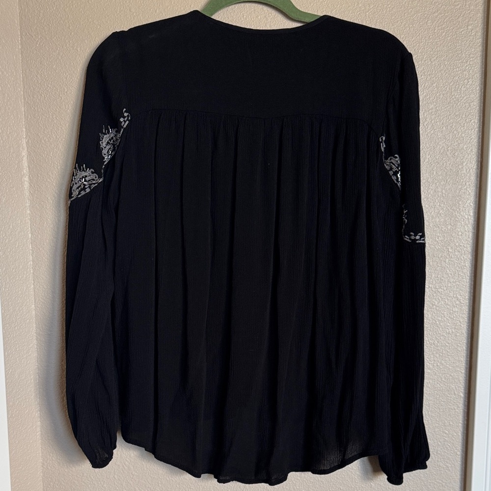Rock & Republic Black Blouse with Gray Beaded Embroidery VNeck - Picture 5 of 5